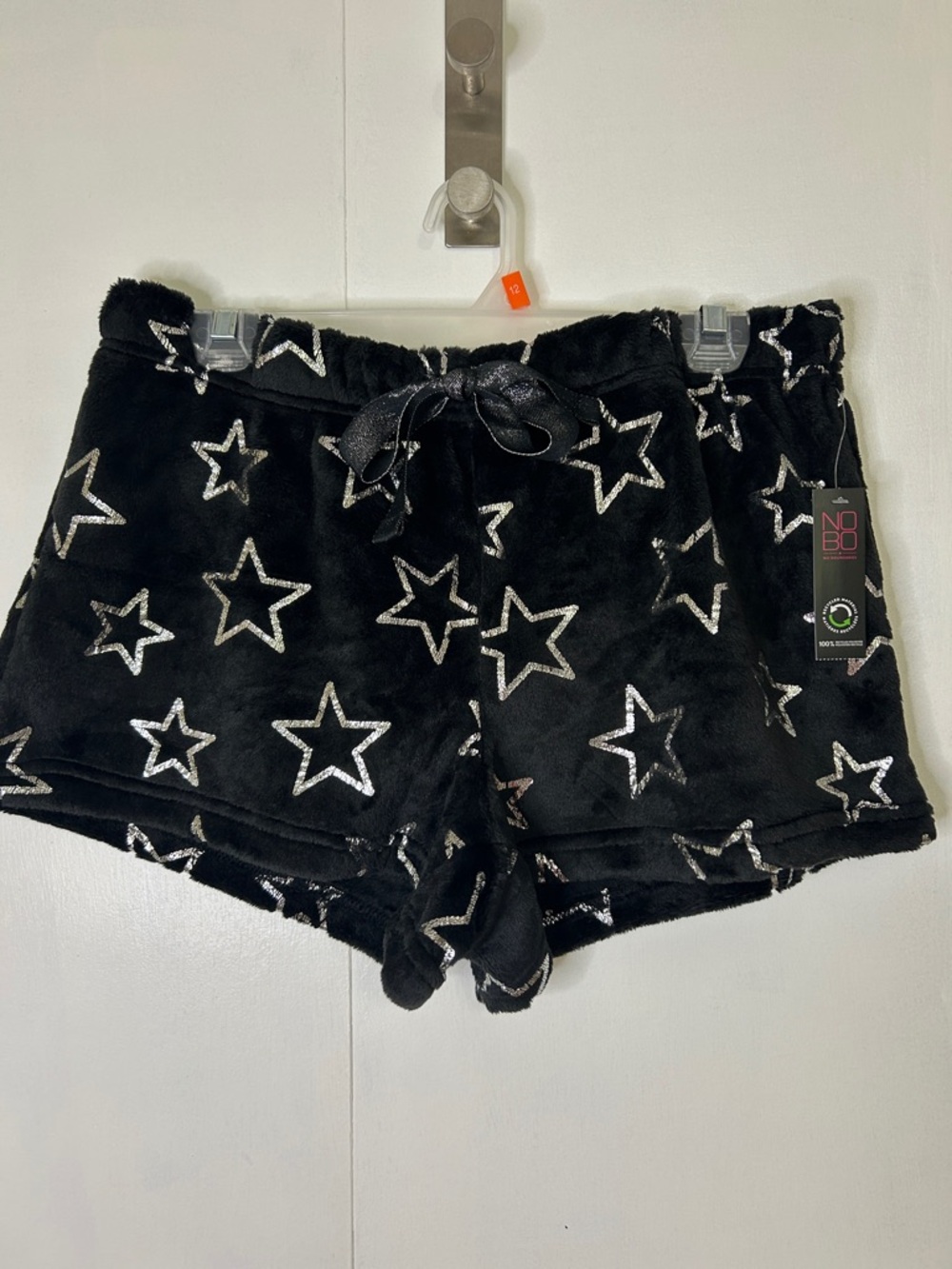 No Boundaries Black Plush Lounge Shorts with Silver Stars